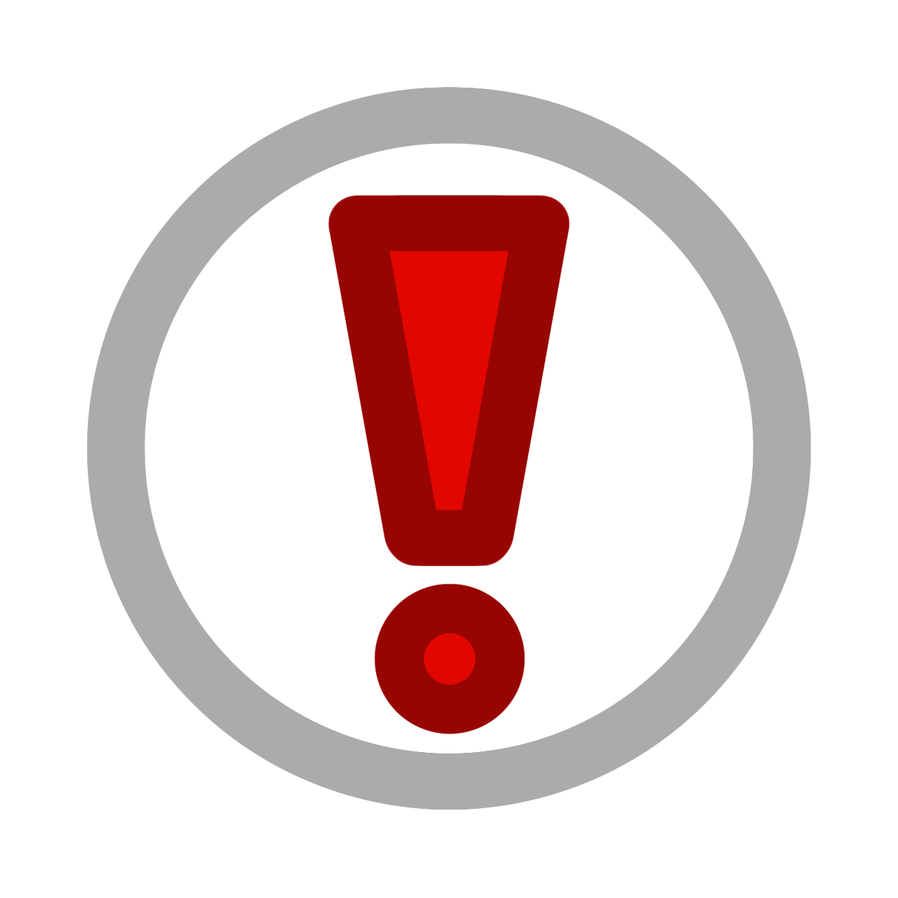 a white circle with a red exclamation point inside